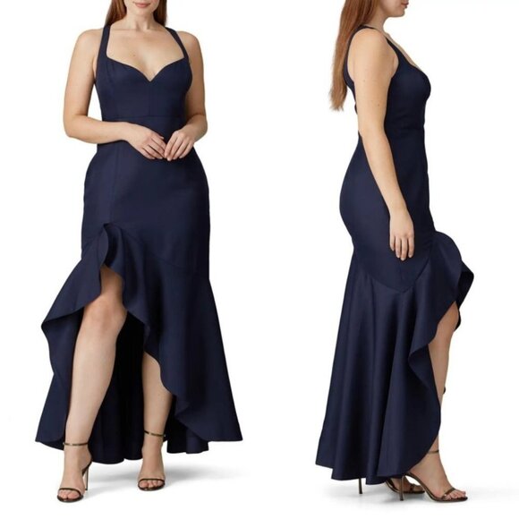 Fame and Partners Blue‎ Satin Gown Bromley Size 10 Bridesmaid Dress Navy Blue - Picture 2 of 12